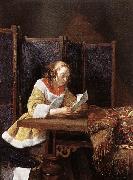 TERBORCH, Gerard A Lady Reading a Letter eart oil painting on canvas